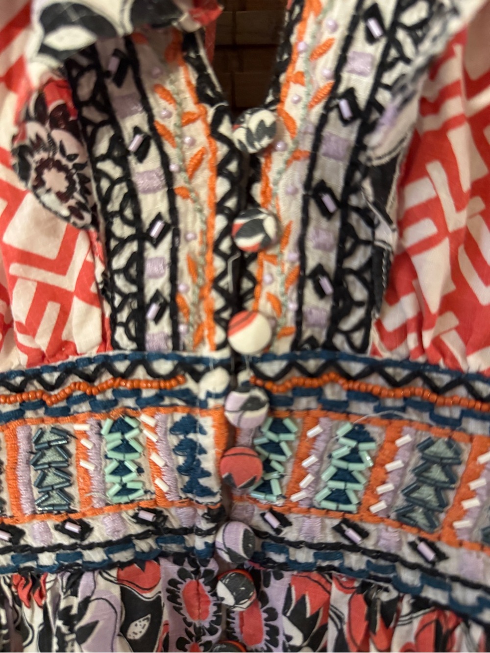 Anthropologie Flutter Printed V-Neck Mini Dress - Coral, Sz 12, guc - Picture 6 of 12